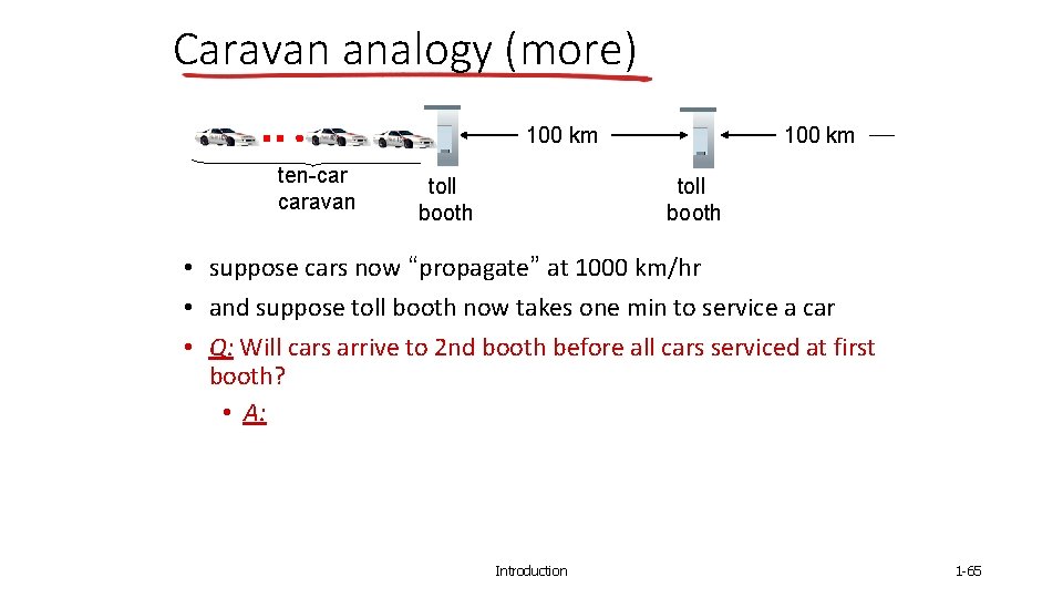 Caravan analogy (more) 100 km ten-car caravan toll booth 100 km toll booth •