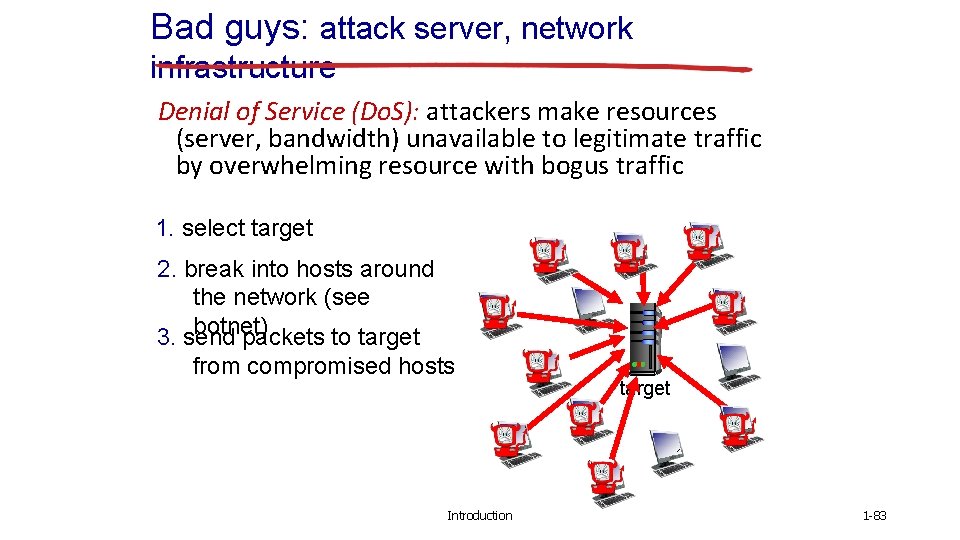 Bad guys: attack server, network infrastructure Denial of Service (Do. S): attackers make resources