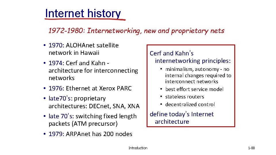 Internet history 1972 -1980: Internetworking, new and proprietary nets • 1970: ALOHAnet satellite network