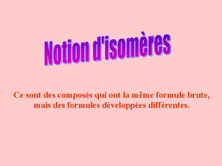 Ce sont des composés qui ont la même formule brute, mais des formules développées