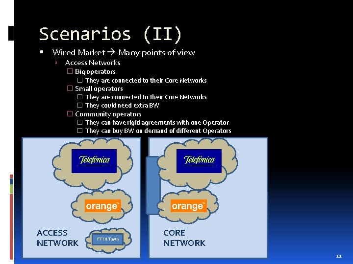 Scenarios (II) Wired Market Many points of view Access Networks � Big operators �