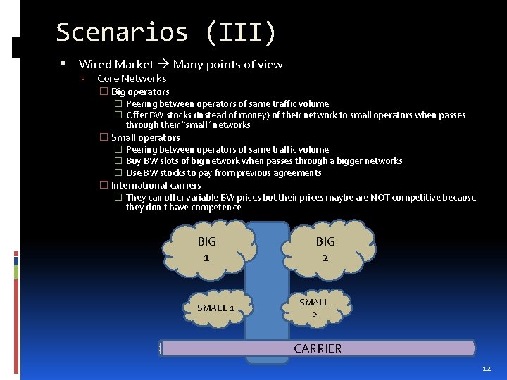 Scenarios (III) Wired Market Many points of view Core Networks � Big operators �