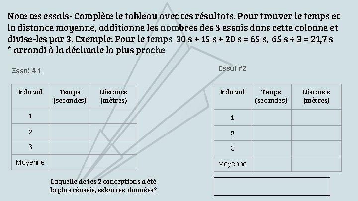 Note tes essais- Complète le tableau avec tes résultats. Pour trouver le temps et Note tes essais- Complète le tableau avec tes résultats. Pour trouver le temps et
