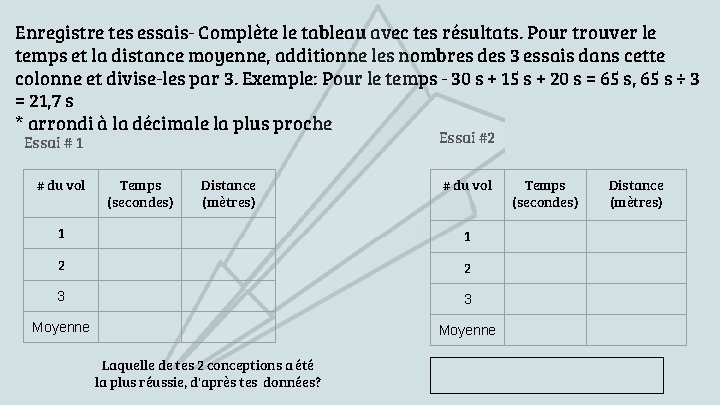 Enregistre tes essais- Complète le tableau avec tes résultats. Pour trouver le temps et Enregistre tes essais- Complète le tableau avec tes résultats. Pour trouver le temps et