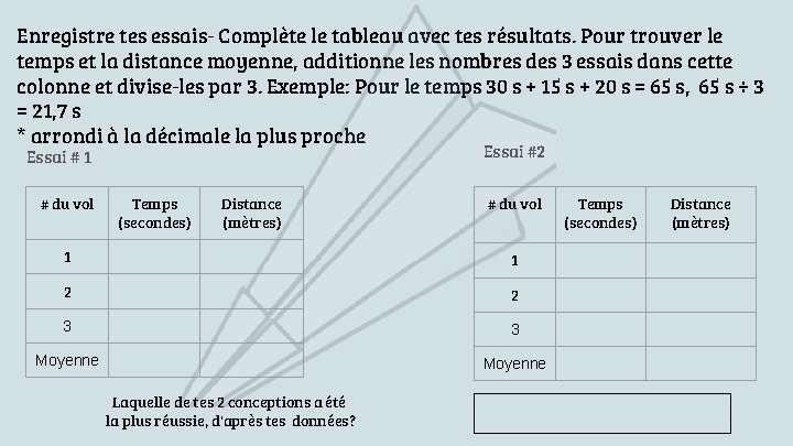 Enregistre tes essais- Complète le tableau avec tes résultats. Pour trouver le temps et Enregistre tes essais- Complète le tableau avec tes résultats. Pour trouver le temps et