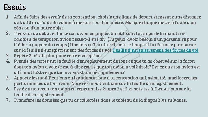 Essais 1. Afin de faire des essais de ta conception, choisis une ligne de Essais 1. Afin de faire des essais de ta conception, choisis une ligne de