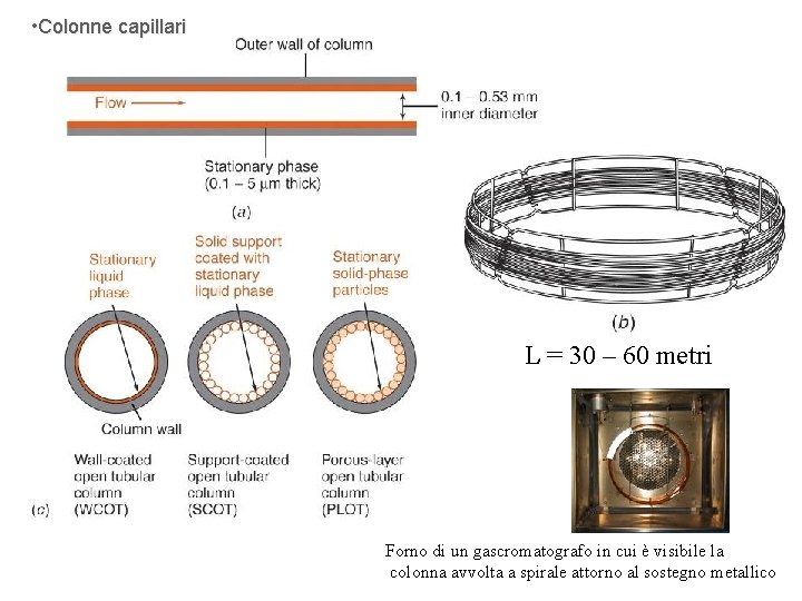  • Colonne capillari L = 30 – 60 metri Forno di un gascromatografo