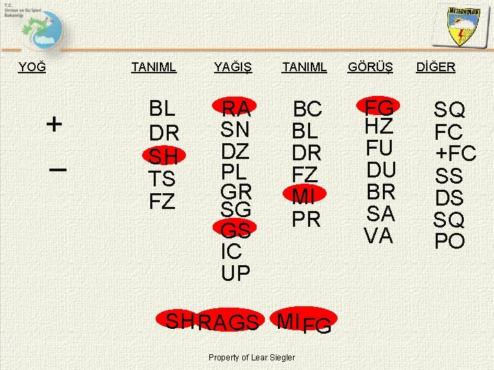 YOĞ + _ TANIML YAĞIŞ TANIML BL DR SH TS FZ RA SN DZ