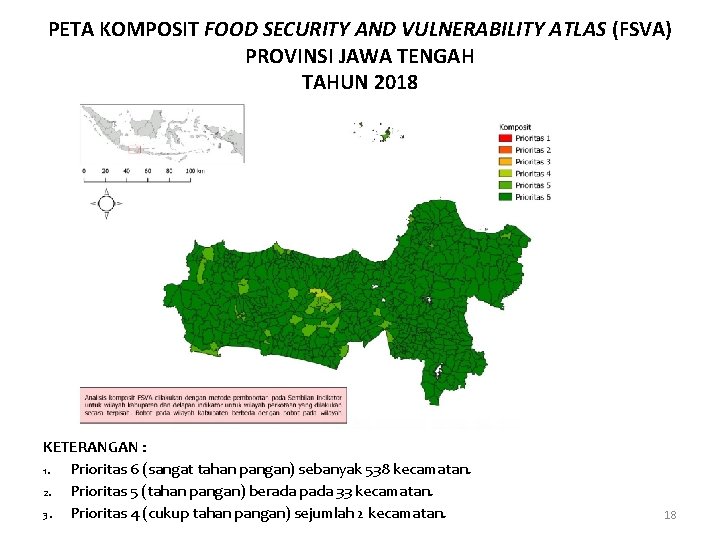 PETA KOMPOSIT FOOD SECURITY AND VULNERABILITY ATLAS (FSVA) PROVINSI JAWA TENGAH TAHUN 2018 KETERANGAN