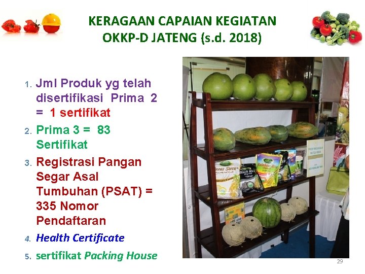 KERAGAAN CAPAIAN KEGIATAN OKKP-D JATENG (s. d. 2018) 1. 2. 3. 4. 5. Jml