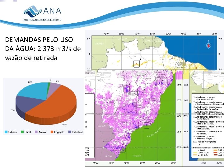 DEMANDAS PELO USO DA ÁGUA: 2. 373 m 3/s de vazão de retirada Distribuição