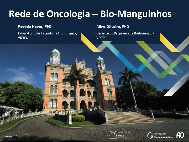 Rede de Oncologia – Bio-Manguinhos Patrícia Neves, Ph. D Aline Oliveira, Ph. D Laboratório