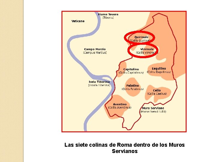 Las siete colinas de Roma dentro de los Muros Servianos 
