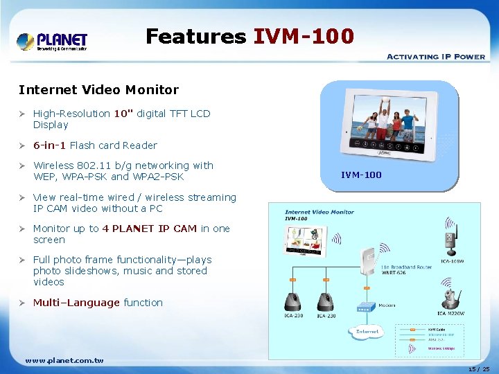 Features IVM-100 Internet Video Monitor Ø High-Resolution 10" digital TFT LCD Display Ø 6