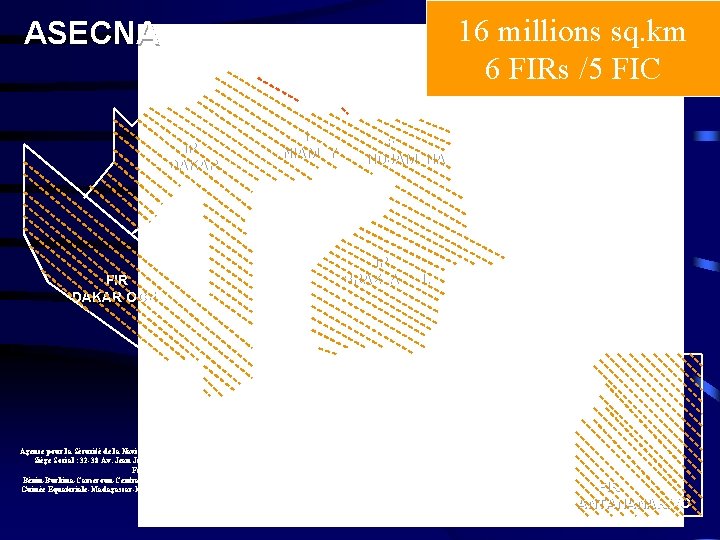 16 millions sq. km 6 FIRs /5 FIC ASECNA FIR DAKAR FIR NIAMEY FIR