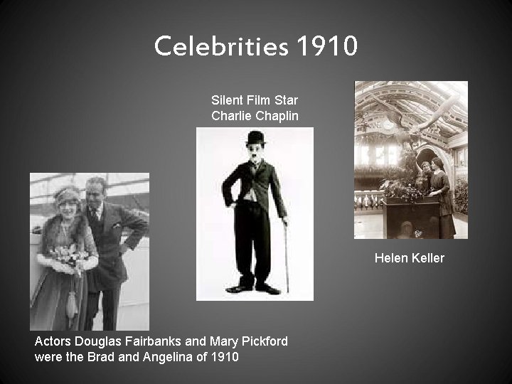 Celebrities 1910 Silent Film Star Charlie Chaplin Helen Keller Actors Douglas Fairbanks and Mary