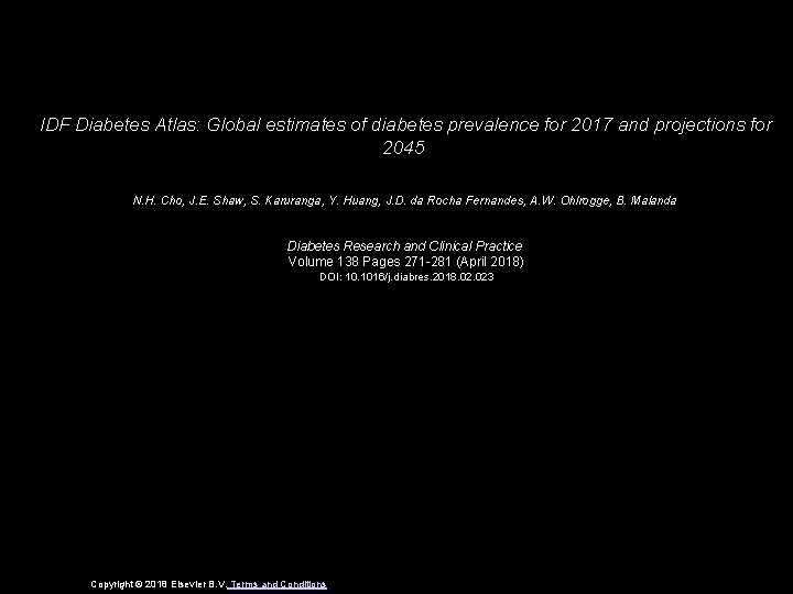 IDF Diabetes Atlas: Global estimates of diabetes prevalence for 2017 and projections for 2045