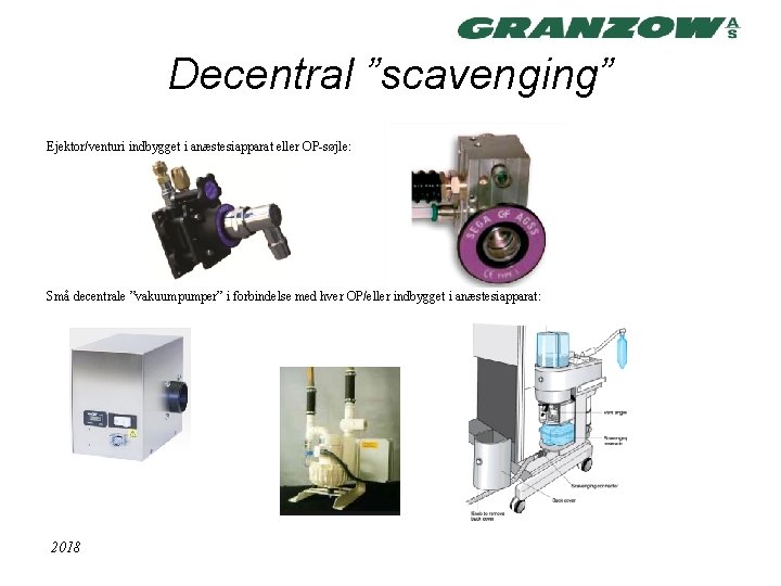 Decentral ”scavenging” Ejektor/venturi indbygget i anæstesiapparat eller OP-søjle: Små decentrale ”vakuumpumper” i forbindelse med