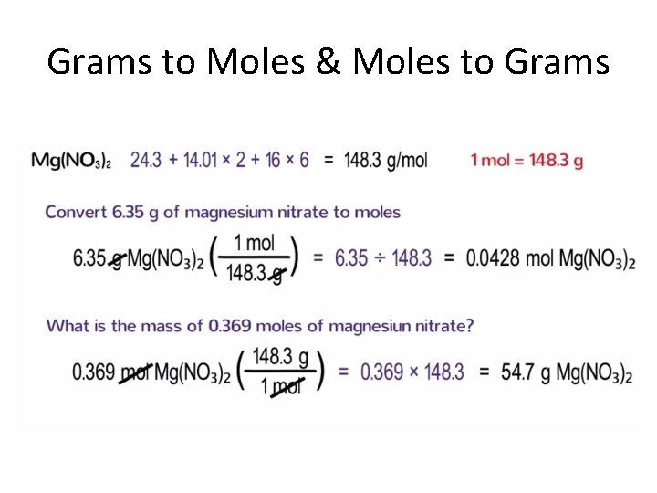 Grams to Moles & Moles to Grams 