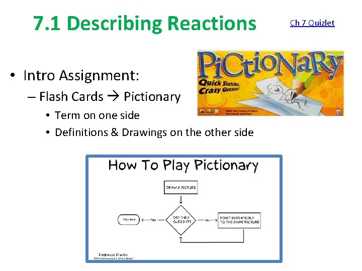7. 1 Describing Reactions • Intro Assignment: – Flash Cards Pictionary • Term on