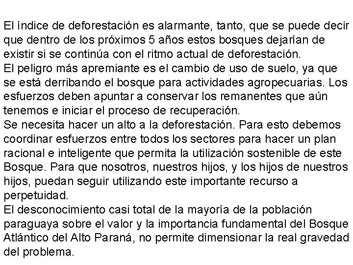 El índice de deforestación es alarmante, tanto, que se puede decir que dentro de