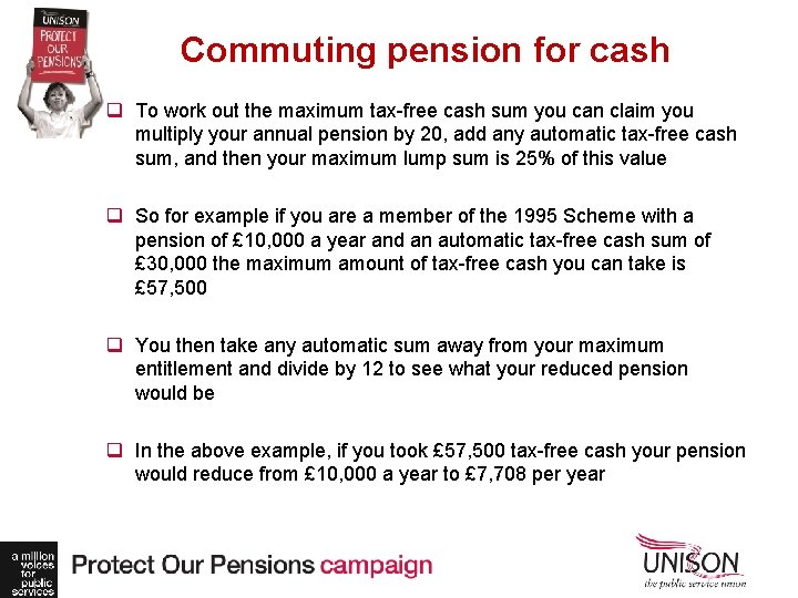 Commuting pension for cash q To work out the maximum tax-free cash sum you