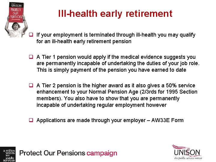 Ill-health early retirement q If your employment is terminated through ill-health you may qualify
