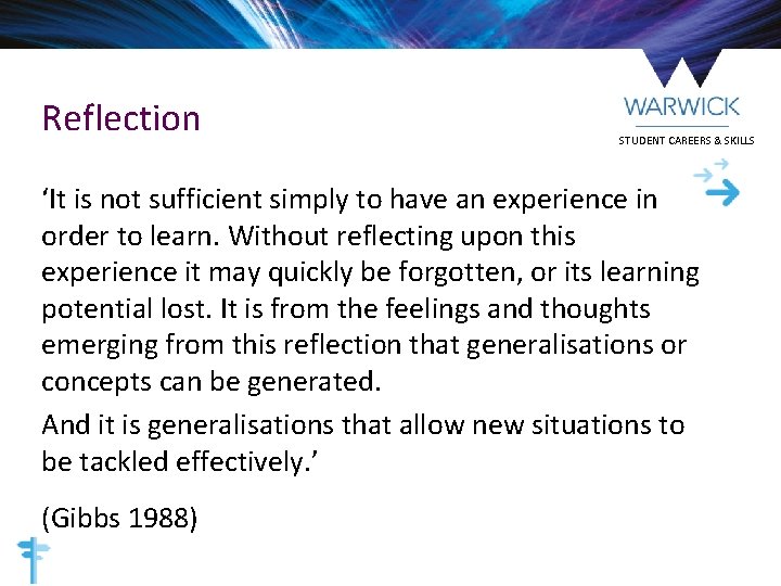 Reflection STUDENT CAREERS & SKILLS ‘It is not sufficient simply to have an experience