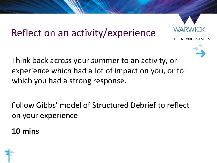 Reflect on an activity/experience STUDENT CAREERS & SKILLS Think back across your summer to