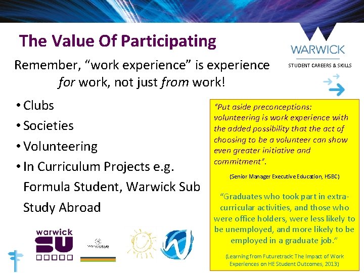 The Value Of Participating Remember, “work experience” is experience for work, not just from