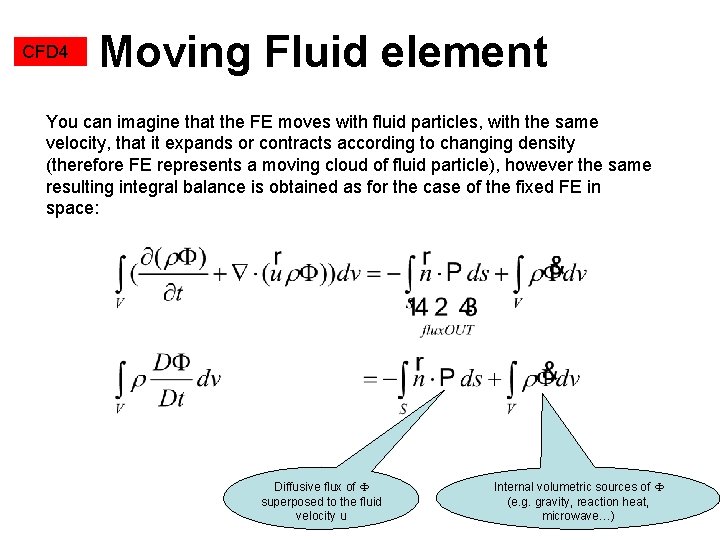 CFD 4 Moving Fluid element You can imagine that the FE moves with fluid