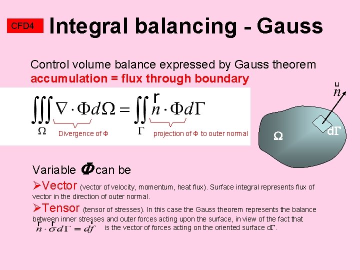 CFD 4 Integral balancing - Gauss Control volume balance expressed by Gauss theorem accumulation