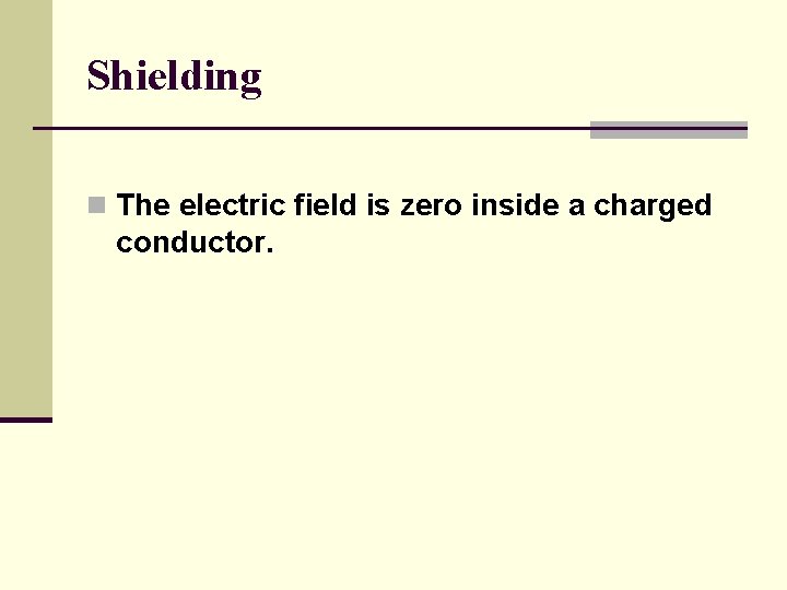 Shielding n The electric field is zero inside a charged conductor. 