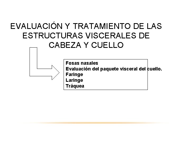 EVALUACIÓN Y TRATAMIENTO DE LAS ESTRUCTURAS VISCERALES DE CABEZA Y CUELLO Fosas nasales Evaluación