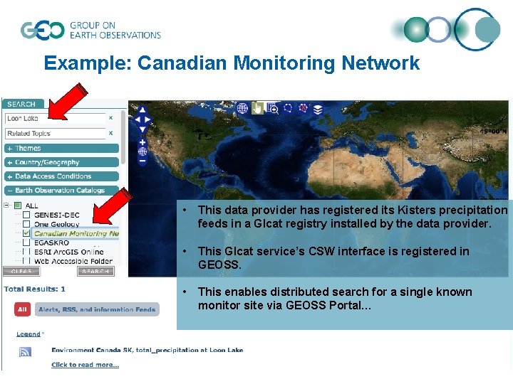 Example: Canadian Monitoring Network • This data provider has registered its Kisters precipitation feeds