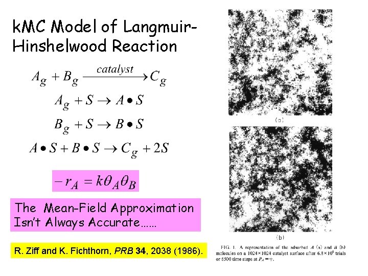 k. MC Model of Langmuir. Hinshelwood Reaction The Mean-Field Approximation Isn’t Always Accurate…… R.