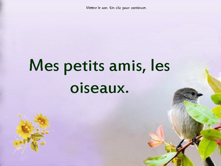 Mettre le son. Un clic pour continuer. Mes petits amis, les oiseaux. 