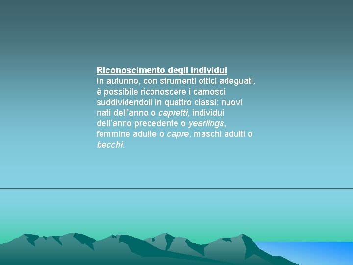 Riconoscimento degli individui In autunno, con strumenti ottici adeguati, è possibile riconoscere i camosci