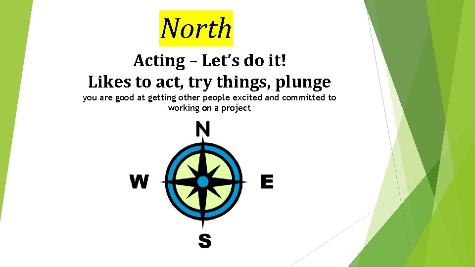 North Acting – Let’s do it! Likes to act, try things, plunge you are