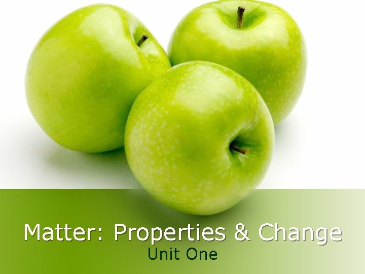 Matter: Properties & Change Unit One 