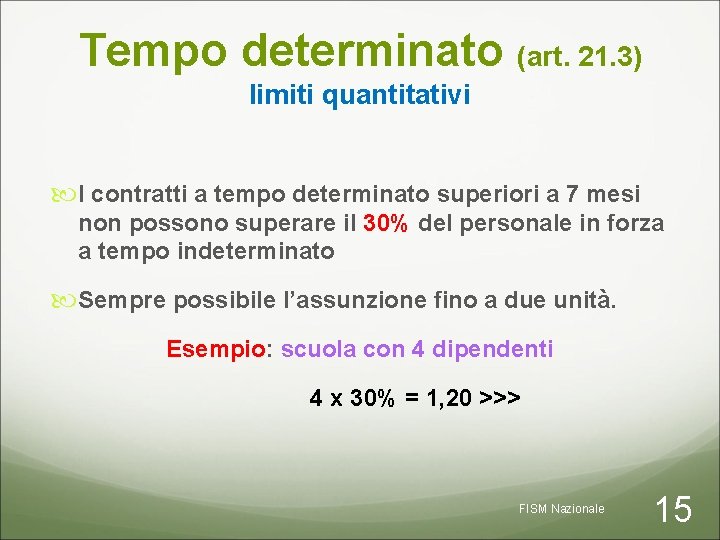 Tempo determinato (art. 21. 3) limiti quantitativi I contratti a tempo determinato superiori a