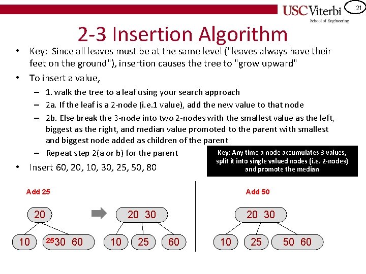 21 2 -3 Insertion Algorithm • Key: Since all leaves must be at the