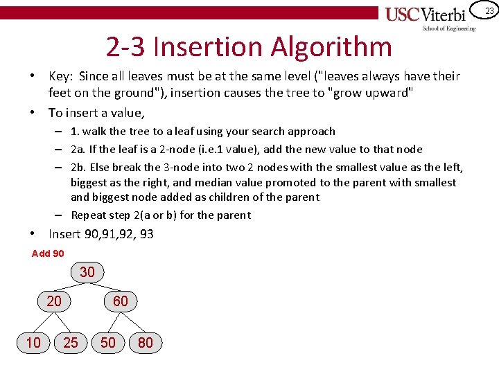 23 2 -3 Insertion Algorithm • Key: Since all leaves must be at the