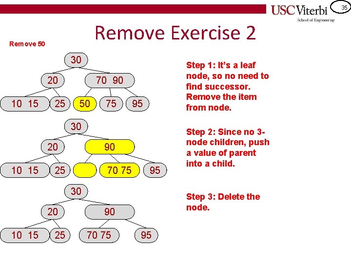 35 Remove Exercise 2 Remove 50 30 20 10 15 25 Step 1: It’s