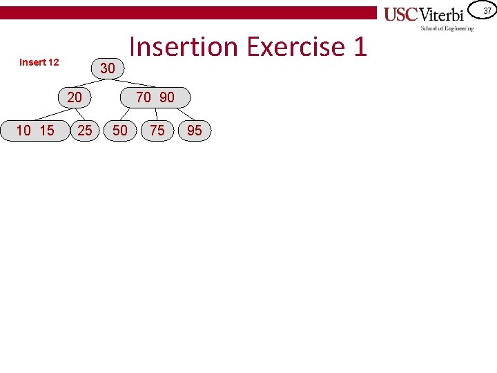 37 Insert 12 30 20 10 15 25 Insertion Exercise 1 70 90 50