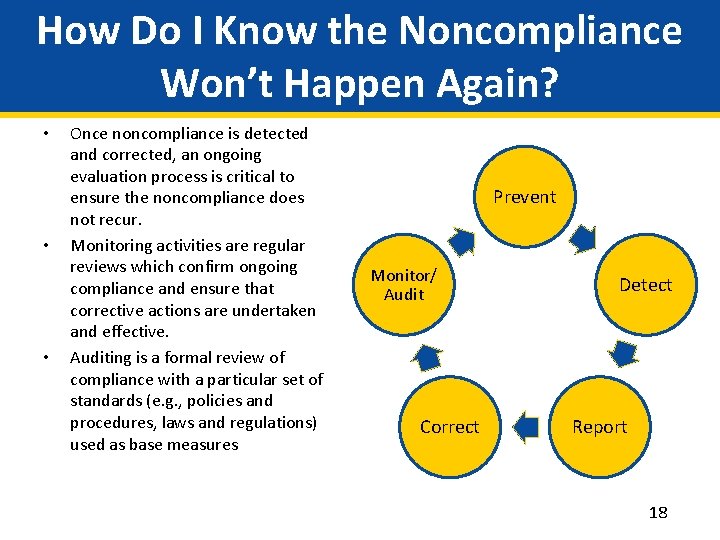 How Do I Know the Noncompliance Won’t Happen Again? • • • Once noncompliance