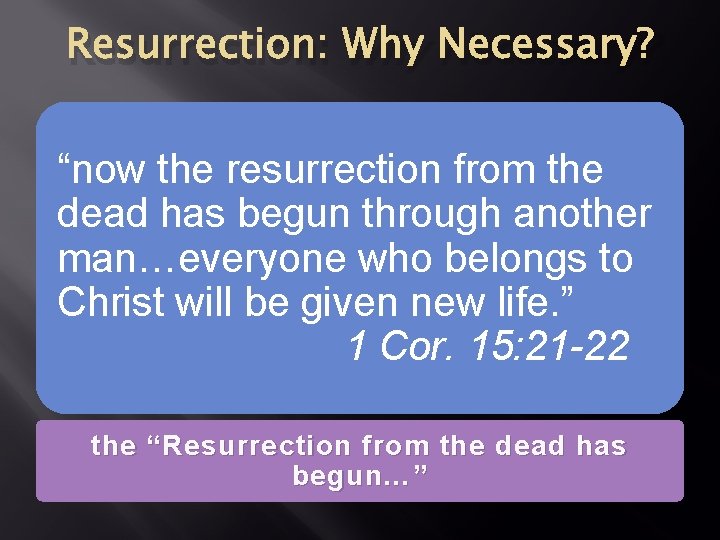 Resurrection: Why Necessary? “now the resurrection from the dead has begun through another man…everyone Resurrection: Why Necessary? “now the resurrection from the dead has begun through another man…everyone