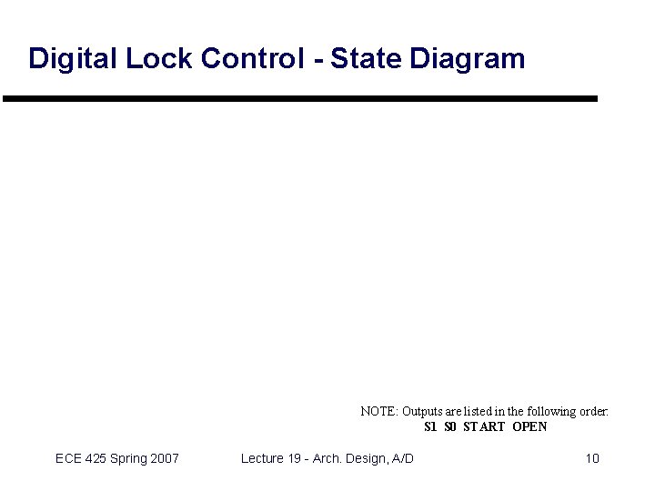 Digital Lock Control - State Diagram NOTE: Outputs are listed in the following order: