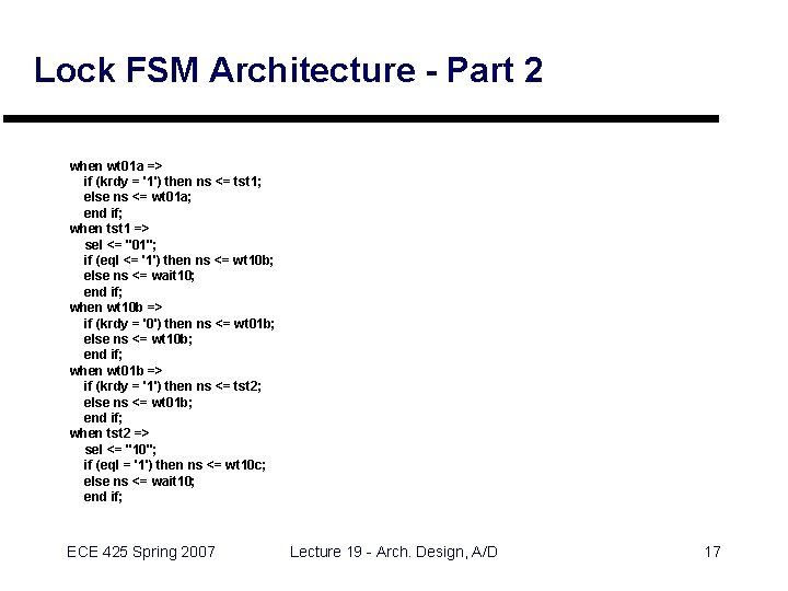 Lock FSM Architecture - Part 2 when wt 01 a => if (krdy =