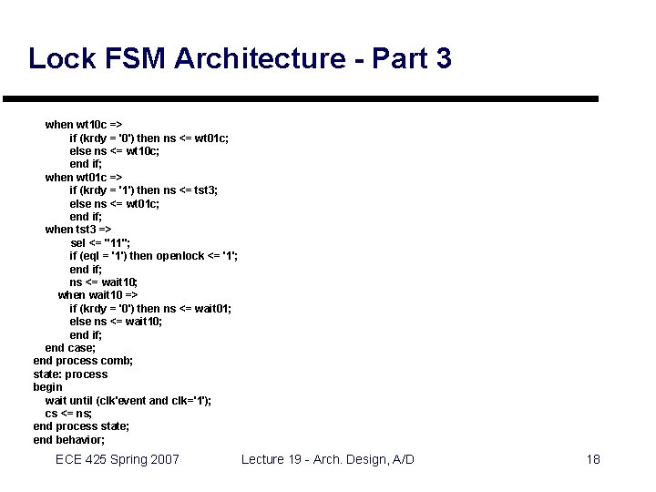 Lock FSM Architecture - Part 3 when wt 10 c => if (krdy =